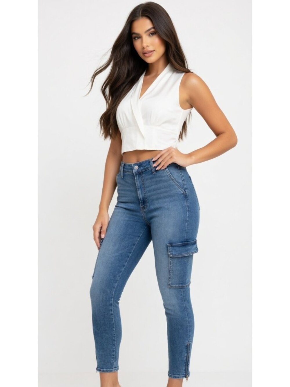 New 7 For All Mankind Blue Sloane Vintage Ankle Zip Skinny Cargo Jeans